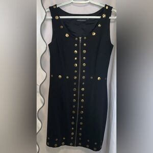 Cynthia Rowley Little Black Mini Dress Gold Studs Women’s Medium Zipper Front